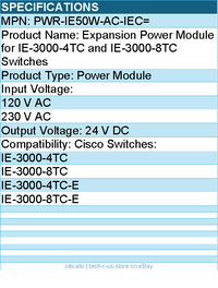 Cisco PWR-IE50W-AC-IEC= Expansion Power Module for IE-3000-4TC Switches