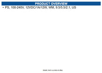 VeriFone PWR435-101-01-A PS,100-240V,12VDC/1A/12W,WM,9.5/5.5/2.1,