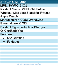 Codi PWRC-31Q2 PEEL Qi2 Folding Wireless Charging Stand for iPhone - Apple Watch