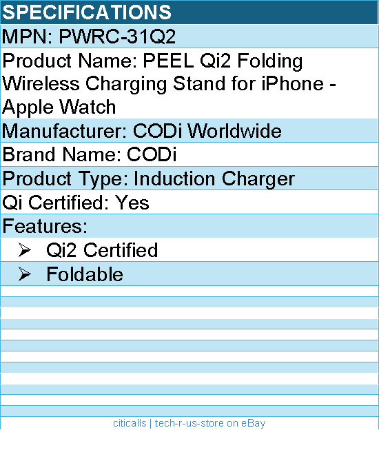 Codi PWRC-31Q2 PEEL Qi2 Folding Wireless Charging Stand for iPhone - Apple Watch
