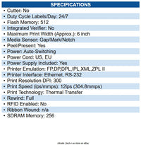 Honeywell PX65A00000010300 PX65 TT Printer [300dpi, Ethernet, Internal Rewind