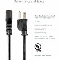 StarTech PXT101 6ft 1(1.8m) Computer Power Cord, NEMA 5-15P to C13, 10A 125V