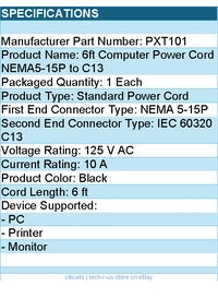 StarTech PXT101 6ft Standard Computer Power Cord - NEMA5-15P to C13 Retail