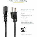 StarTech PXT101_10 10ft Computer Power Cord, NEMA 5-15P to C13, 10A 125V