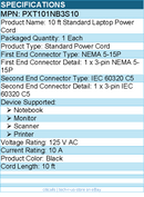 StarTech PXT101NB3S10 10ft  Laptop Power Cord, NEMA 5-15P to C5 (Clover Leaf)