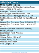 StarTech PXT101NB3S3 3ft Laptop Power Cord, NEMA 5-15P to C5 (Clover Leaf), 125V