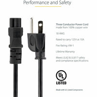 StarTech PXT101NB3S3 3ft Laptop Power Cord, NEMA 5-15P to C5 (Clover Leaf), 125V