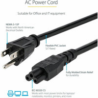 StarTech PXT101NB3S3 3ft Laptop Power Cord, NEMA 5-15P to C5 (Clover Leaf), 125V