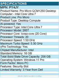 Dell PY4JY Pro Micro QCM1250 Desktop Computer - Intel Core Ultra 7