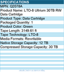 HPE Q2078A LTO-8 Ultrium 30TB RW Data Cartridge - LTO-8 - Rewritable