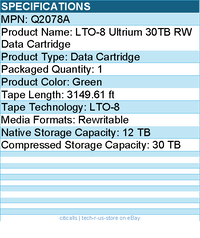 HPE Q2078A LTO-8 Ultrium 30TB RW Data Cartridge - LTO-8 - Rewritable