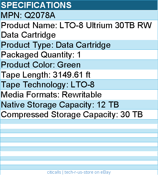 HPE Q2078A LTO-8 Ultrium 30TB RW Data Cartridge - LTO-8 - Rewritable