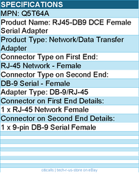 HPE Q5T64A RJ45-DB9 DCE Female Serial Adapter - 1 x RJ-45 Network Female