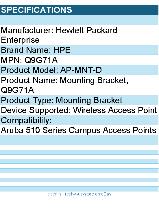 HPE Q9G71A AP-MNT-D Mounting Bracket for Aruba 510 Series Campus Access Points