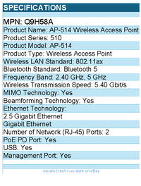 HPE Q9H58A AP-514 802.11ax 5.40 Gbit/s Wireless Access Point - 2.40 GHz, 5 GHz