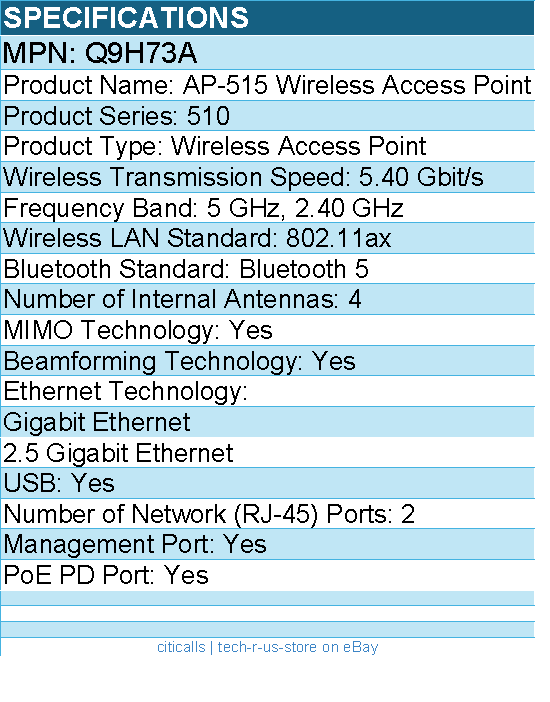 HPE Q9H73A AP-515 802.11ax 5.40 Gbit/s Wireless Access Point