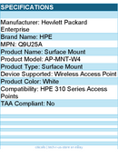 HPE Q9U25A AP-MNT-W4 Surface Mount for Wireless Access Point - White