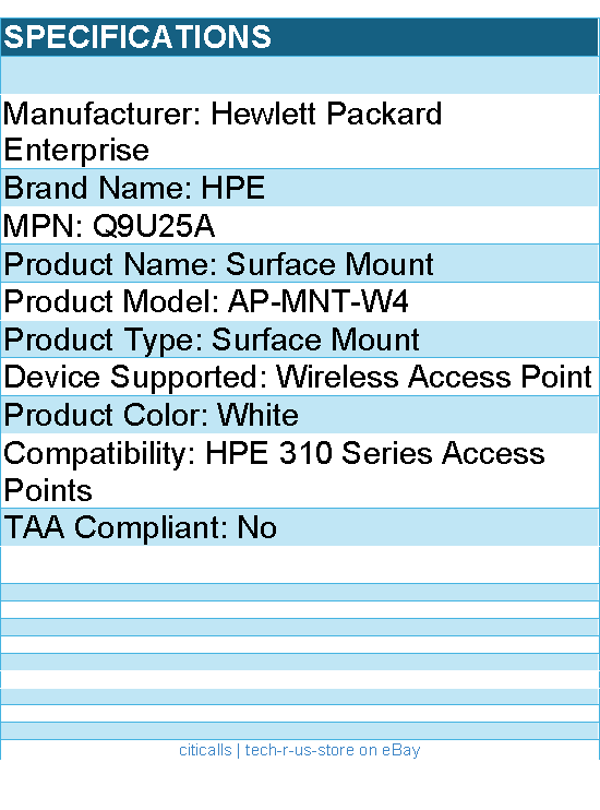 HPE Q9U25A AP-MNT-W4 Surface Mount for Wireless Access Point - White