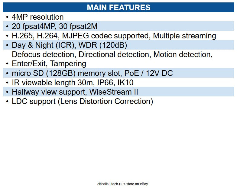 Hanwha QNO-7032R 4MP IR Bullet Camera, 6mm Fixed Lens, IP66, IK10