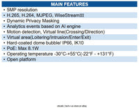 Hanwha QNV-C8023R 5MP AI Outdoor Vandal Dome IR Camera, 4mm Fixed Lens