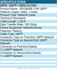 Cisco QSFP-100G-CU1M= 100GBASE-CR4 QSFP Passive Copper Cable, 3.28 ft QSFP