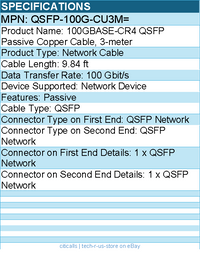 Cisco QSFP-100G-CU3M= 100GBASE-CR4 QSFP Passive 9.84 ft QSFP Network Cable