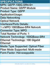 Cisco QSFP-100G-SR4-S= QSFP Module - For Optical Network, Data Networking