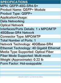 Cisco QSFP-40G-SR4-S= QSFP+ Module - For Data Networking, Optical Network