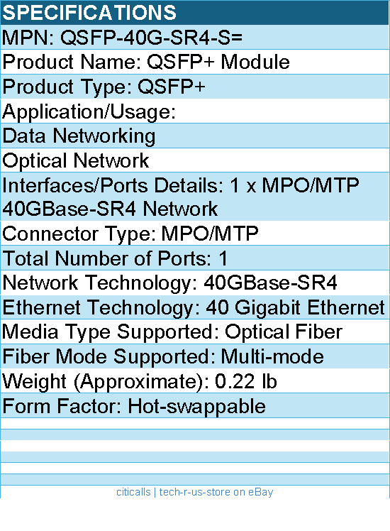Cisco QSFP-40G-SR4-S= QSFP+ Module - For Data Networking, Optical Network