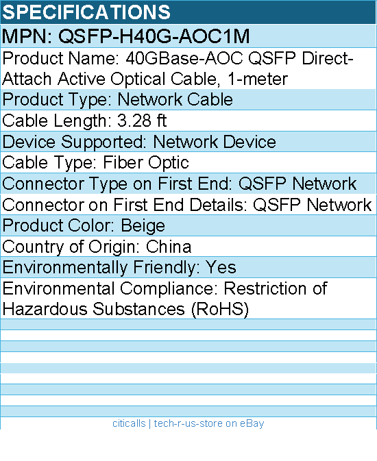 Cisco QSFP-H40G-AOC1M 40GBase-AOC QSFP Direct-Attach Active Optical Cable