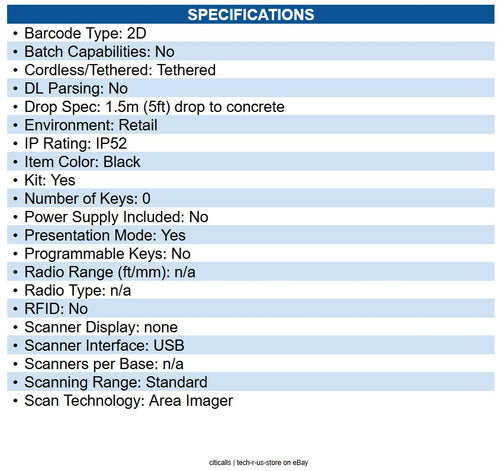 Datalogic QW2520-BKK1S QuickScan QW2520, 2D VGA Imager, USB Interface, Black