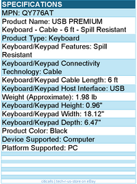 HPI QY776AT USB PREMIUM Keyboard - Cable - 6 ft - Spill Resistant - Black