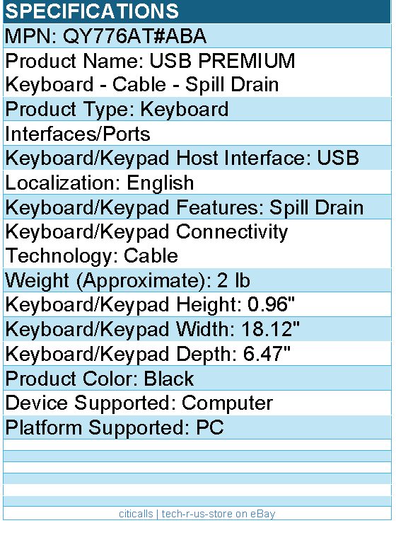 HPI QY776AT#ABA USB PREMIUM Keyboard - Cable - Spill Drain - Black