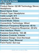 Koss QZ99 Technology Stereo Headphone - Wired - 60 Ohm -  Ear-cup
