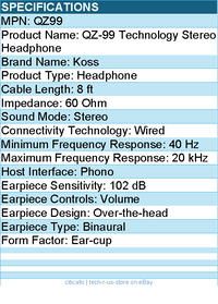 Koss QZ99 Technology Stereo Headphone - Wired - 60 Ohm -  Ear-cup