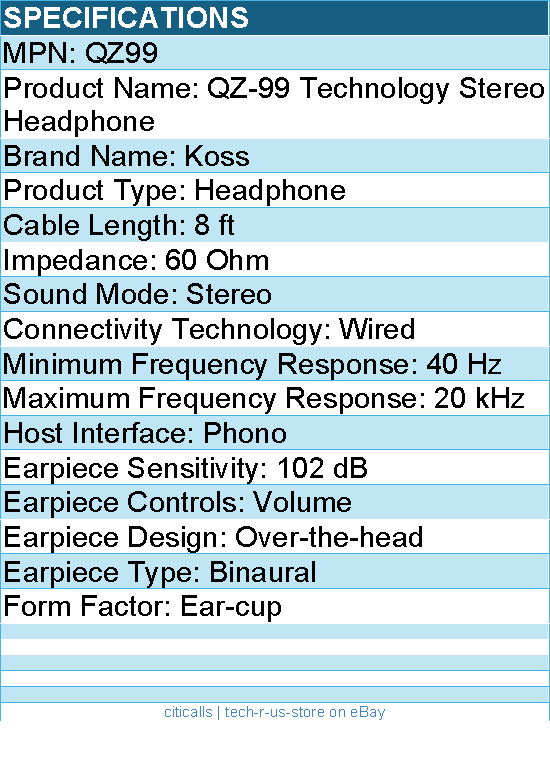 Koss QZ99 Technology Stereo Headphone - Wired - 60 Ohm -  Ear-cup