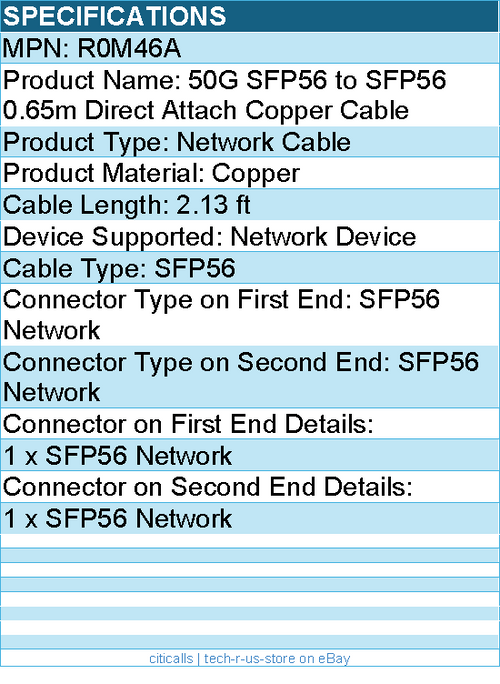 HPE R0M46A 50G SFP56 to SFP56 0.65m Direct Attach Copper Cable - 2.13 ft