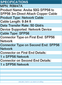 HPE R0M47A Aruba 50G SFP56 to SFP56 3m Direct Attach Copper Cable - 9.84 ft