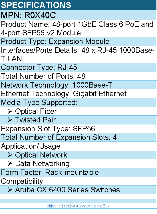 HPE R0X40C 48-port 1GbE Class 6 PoE & 4-port SFP56 v2 Module For Data Networking