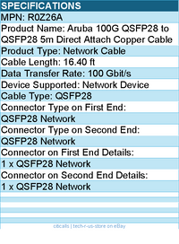 HPE R0Z26A Aruba 100G QSFP28 to QSFP28 5m Direct Attach Copper Cable