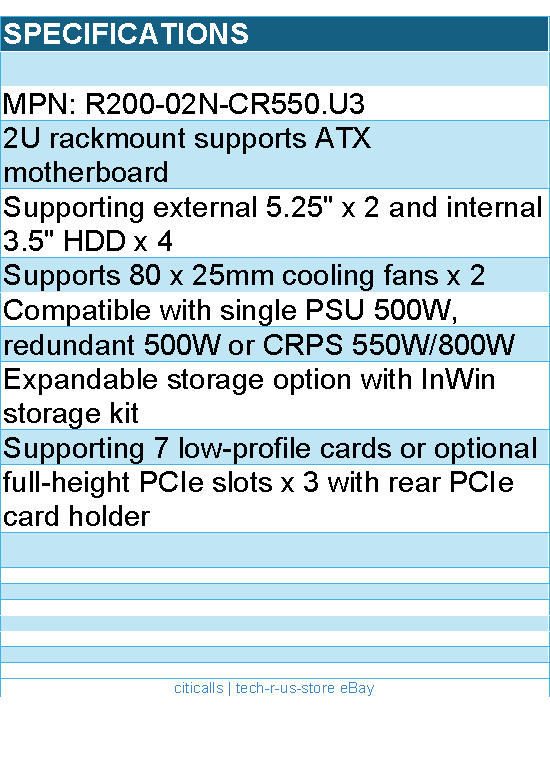 In-Win R200-02N-CR550.U3 Case - 2U R200-02N w USB3.0 front ports 550W Brown Box