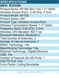 HPE R2H29A AP-505 802.11ax 1.77 Gbit/s Wireless Access Point - 2.40 GHz, 5 GHz