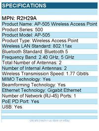HPE R2H29A AP-505 802.11ax 1.77 Gbit/s Wireless Access Point
