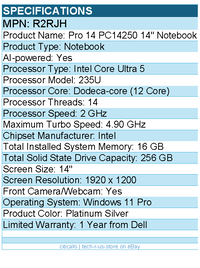Dell R2RJH Pro 14 PC14250 14" Notebook - Full HD Plus - Intel Core Ultra 5