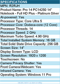 Dell R2RJH Pro 14 PC14250 14" Notebook - Full HD Plus - Platinum Silver