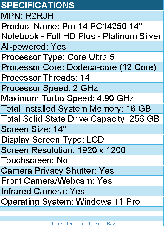 Dell R2RJH Pro 14 PC14250 14" Notebook - Full HD Plus - Platinum Silver