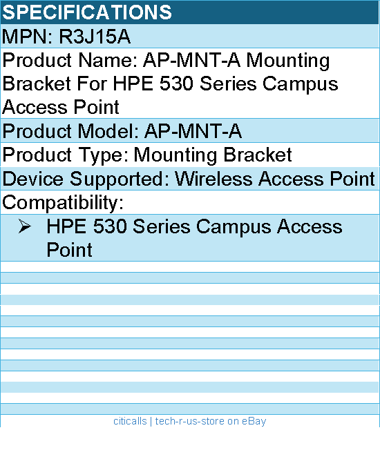HPE R3J15A AP-MNT-A Mounting Bracket For HPE 530 Series Campus Access Point