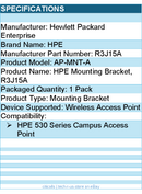 HPE R3J15A AP-MNT-A Mounting Bracket for Wireless Access Point