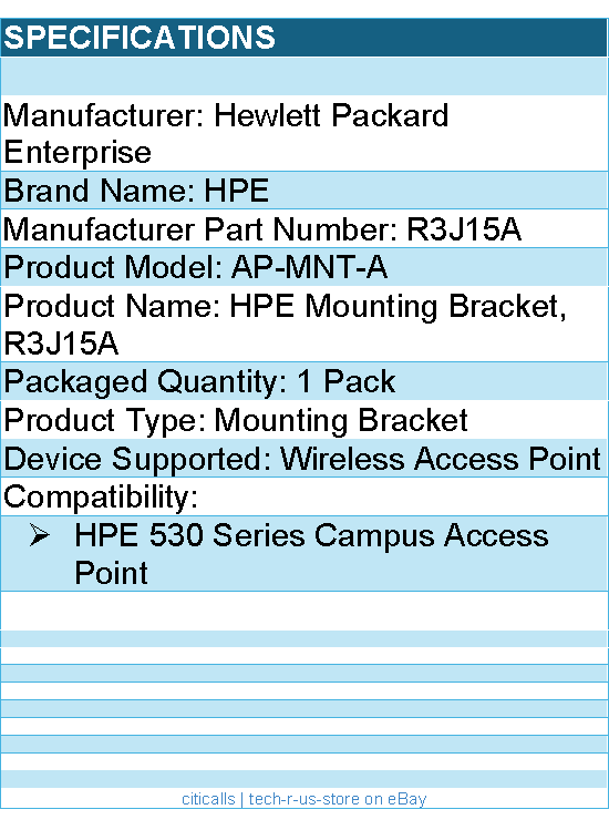HPE R3J15A AP-MNT-A Mounting Bracket for Wireless Access Point
