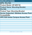 HPE R3J16A AP-MNT-B Mounting Bracket  - For HPE 530 Series Campus Access Point